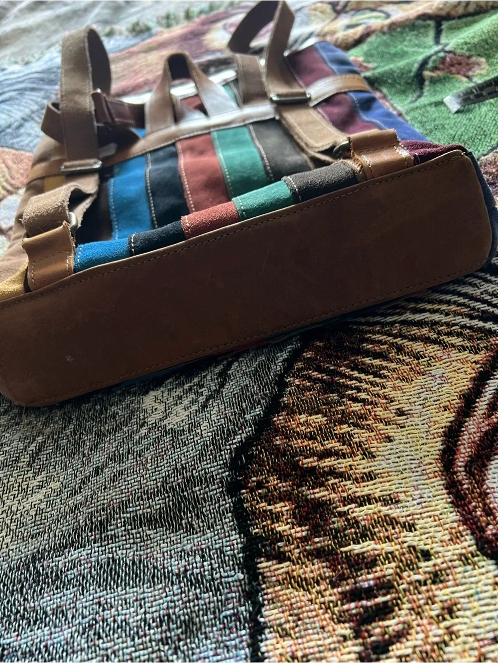 Striped Multicolor Suede & Leather Backpack